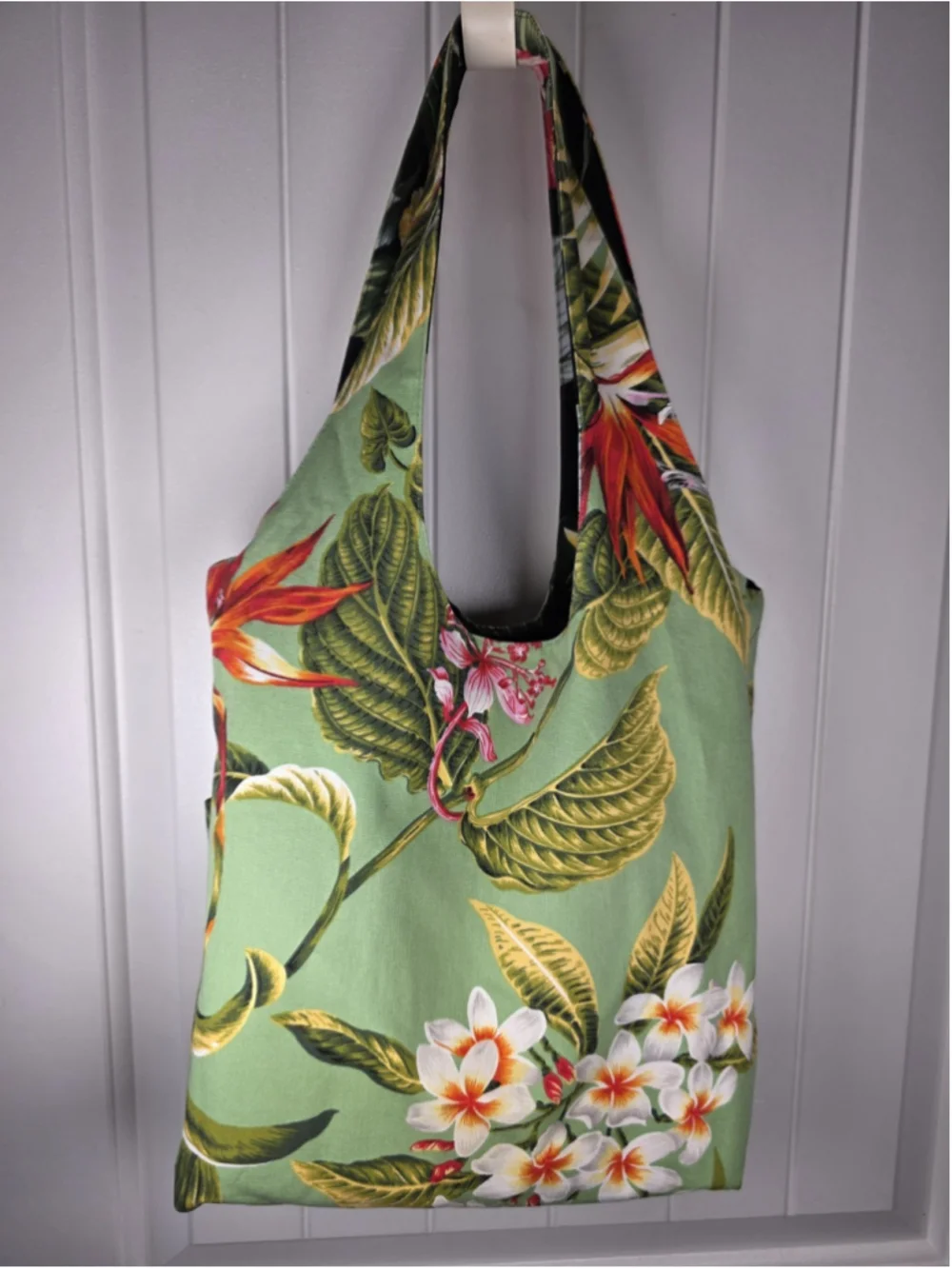 Pinkham Made In Hawaii Reversible Canvas Tote Bag Tropical Hibiscus Floral Black